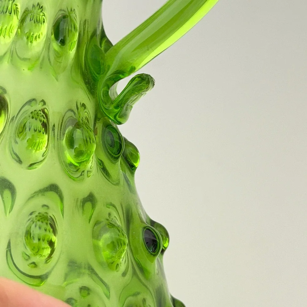 Vintage Hobnail Glass Pitcher Green Small 6.5